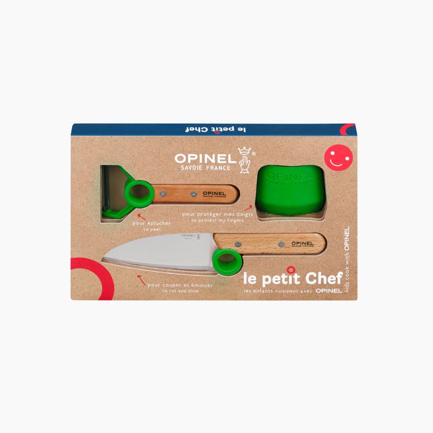 OPINEL LE PETIT CHEF - CUCHILLO + PROTECTOR + PELADOR (VERDE)